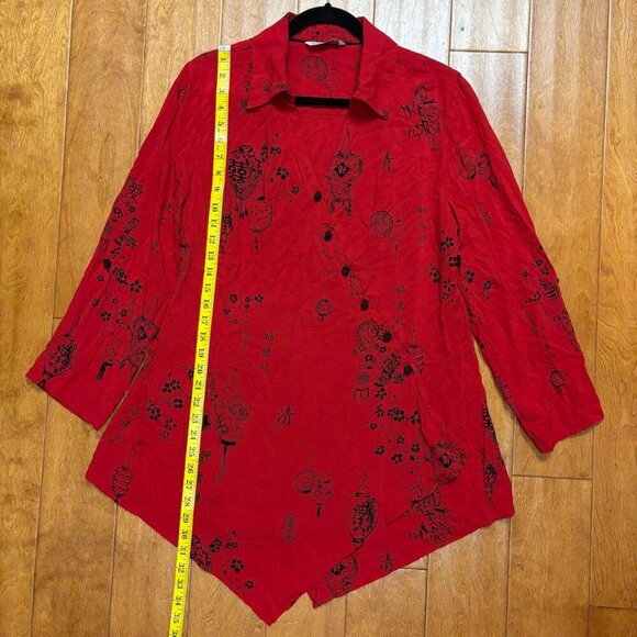 Soft Surroundings Women Wrap Top Size *S Knot Button Asian Tunic Red Asymmetric - Picture 5 of 16